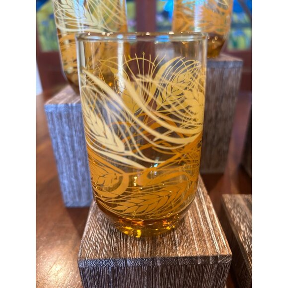 Anchor Hocking Amber Wheat Patterned Mid Century Juice Glasses. - Picture 6 of 10